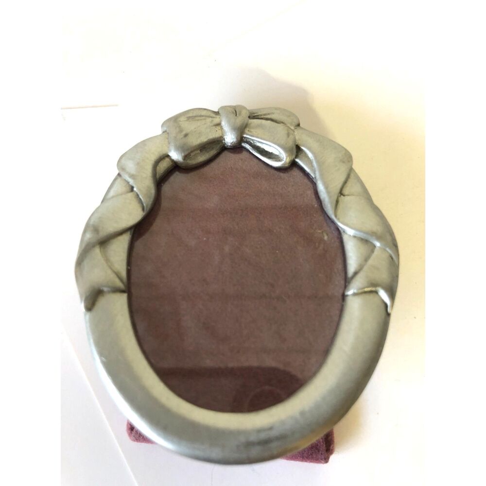 Vtg 90s Seagull Pewter Miniature Picture Frame Ribbon Bow Oval Canada PF54 2"